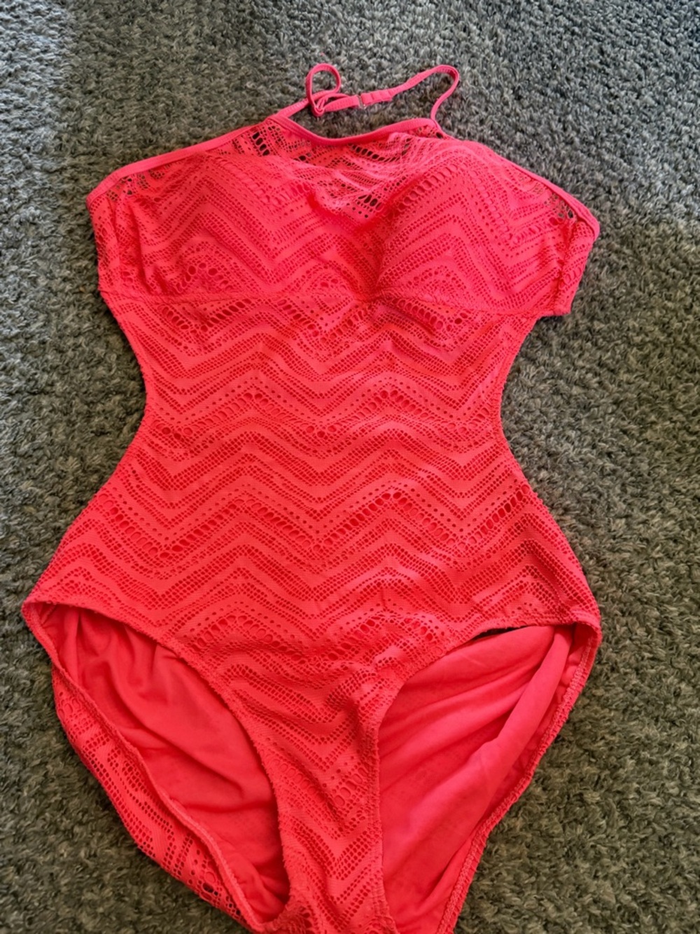 OP Womens One-Piece Swim Bodysuit — Bright Pink Lace-Style